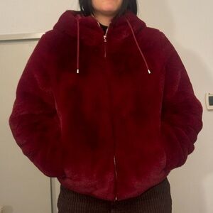 Maje Deep Red Teddy Jacket